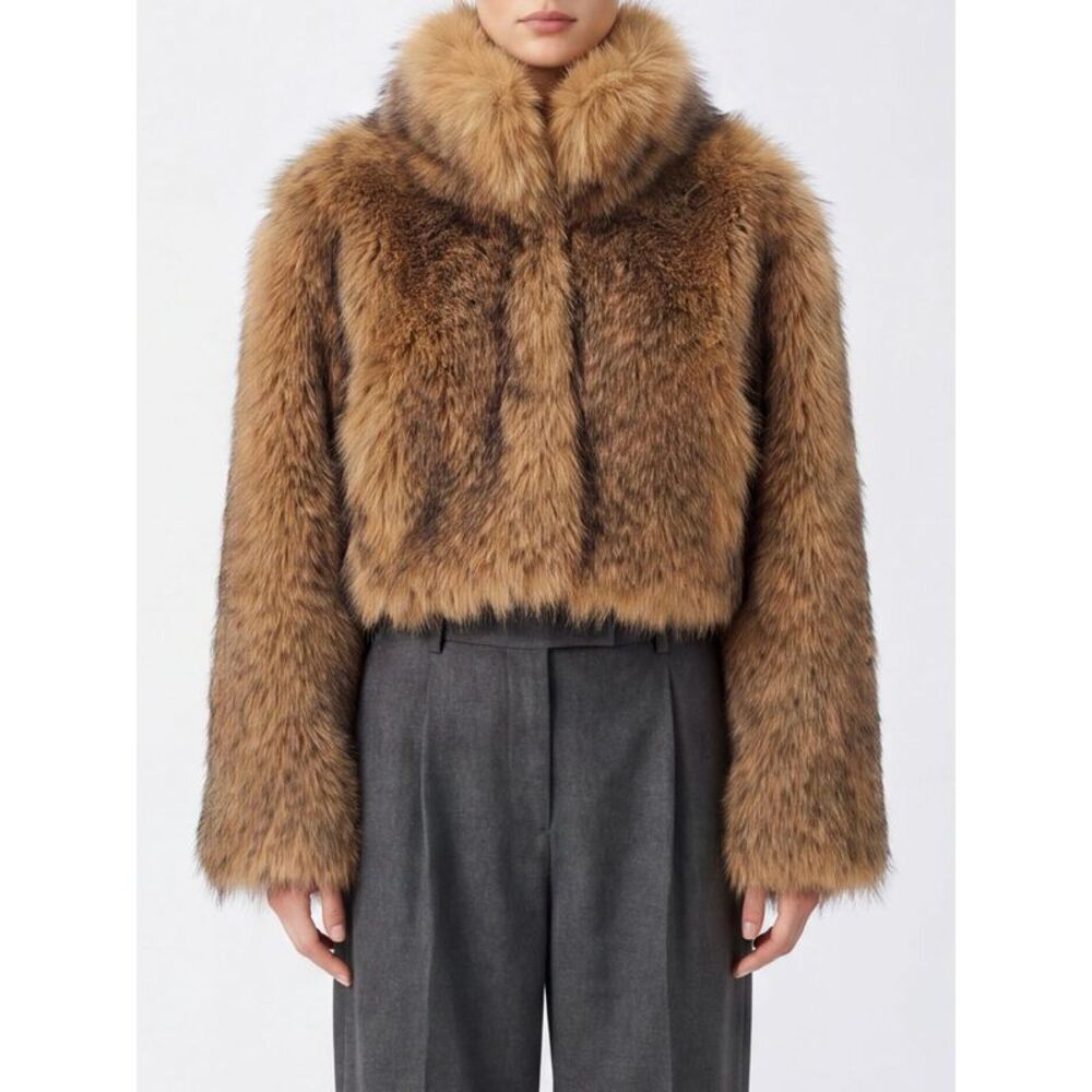 Rotate Women Rotate Cropped Faux-Fur Jacket With High Neck